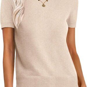 Elegant Women's Short Sleeve Wool Blend Sweater - Perfect for Business Casual